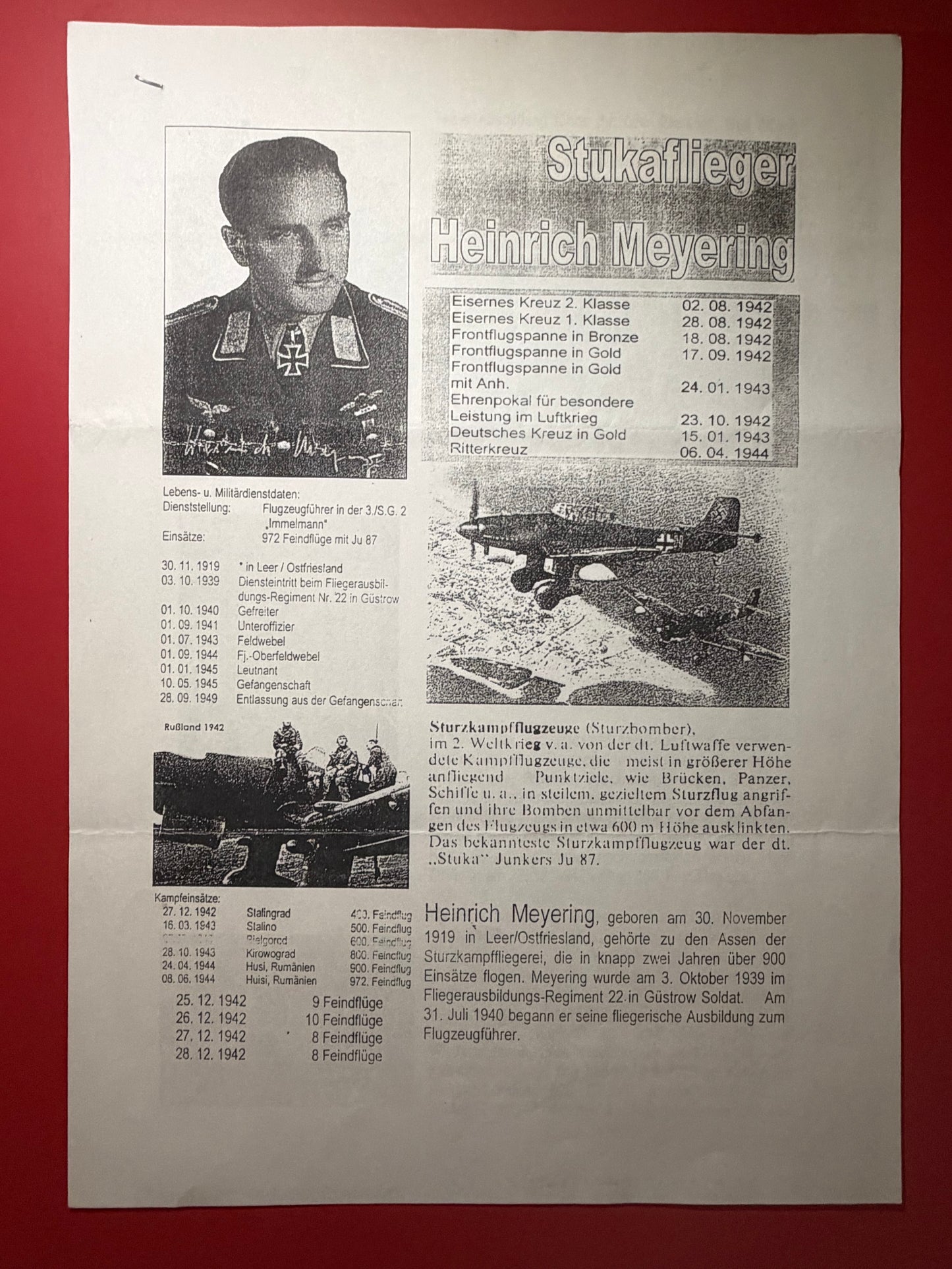 WW2 Luftwaffe Knight’s Cross Holder Heinrich Meyering Signed Photo & Envelope