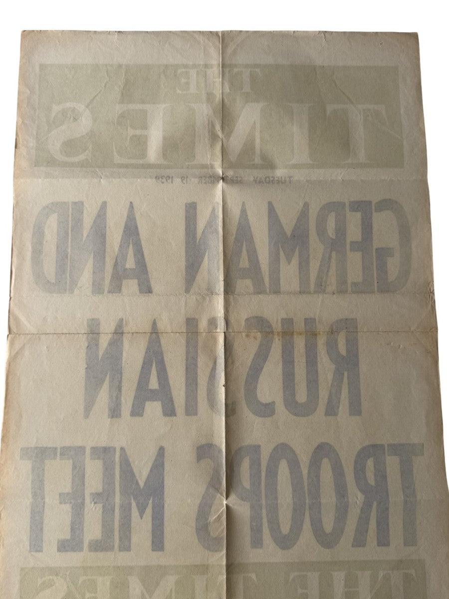 Original WW2 The Times Poster Newspaper – 19 September 1939 – German And Russian Troops Meet