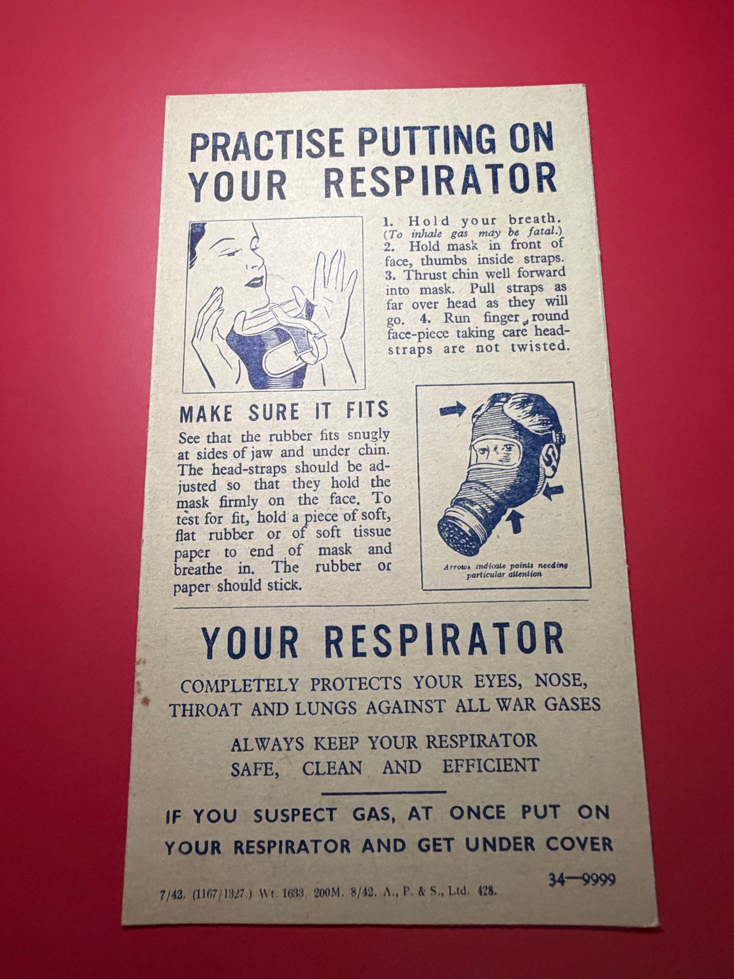 WW2 British “Chart of War Gases” 1942 Leaflet Ministry of Home Security Gas Mask Home Front