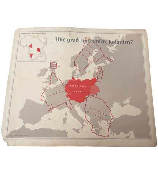 Rare Original Hitler Youth Colonial Propaganda Map – Third Reich Educational Chart