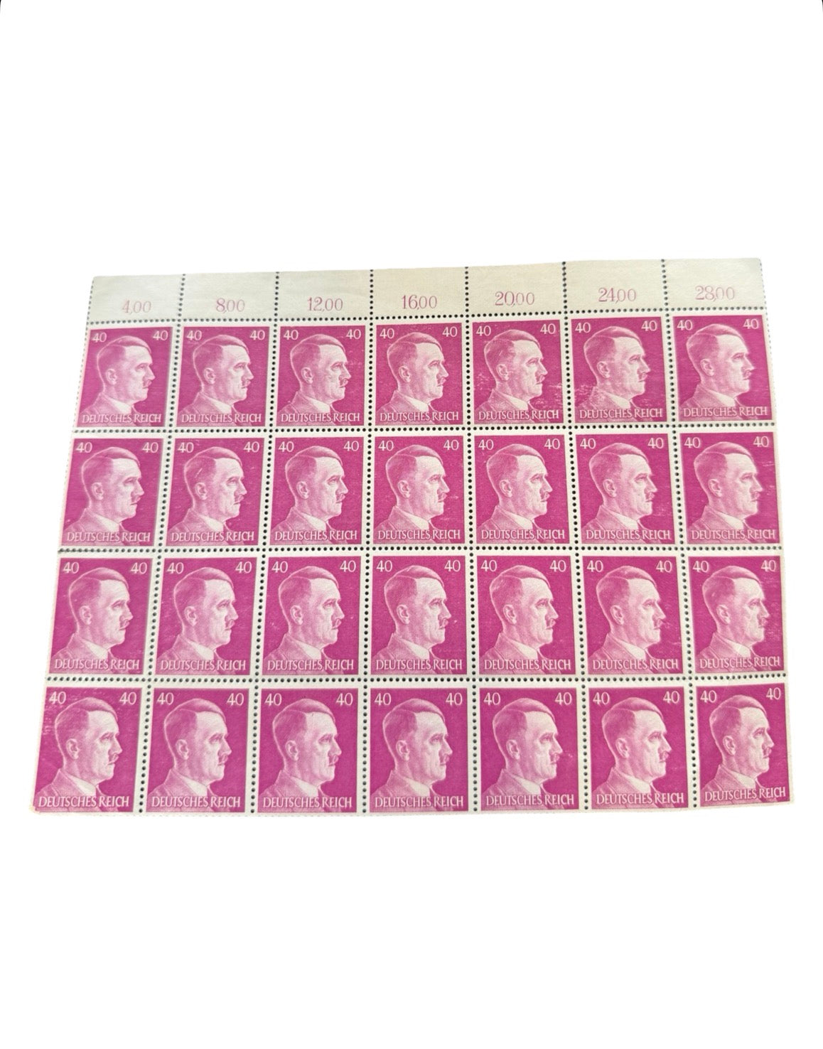 WW2 German Adolf Hitler Stamp Sheet 40 Reichspfennig | Third Reich Original