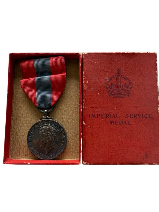 Original WW2 Imperial Service Medal Named To Frank Dane In Original Box – King George VI Medal