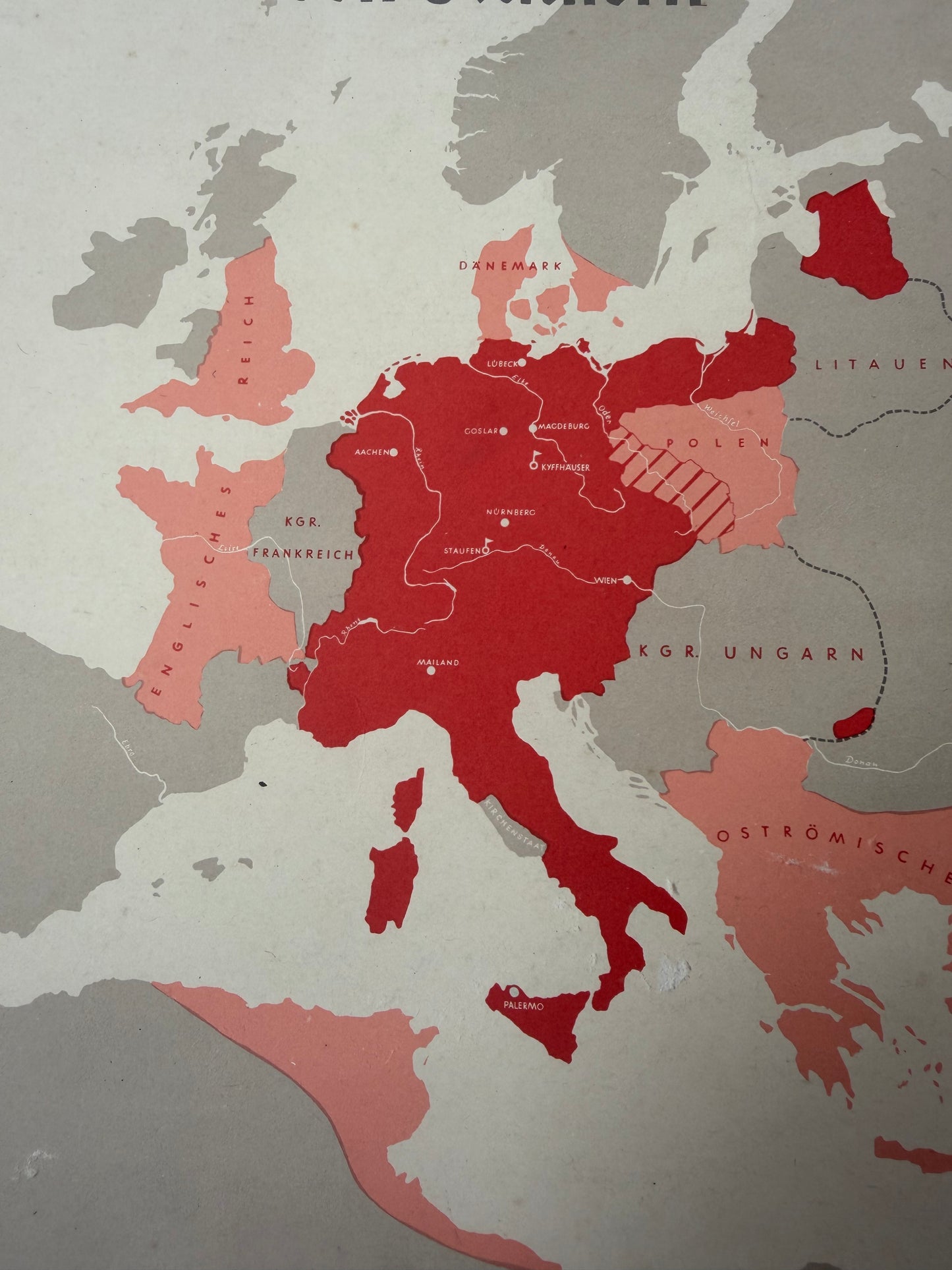 Rare Original Hitler Youth Hohenstaufen Reich Propaganda Map – Third Reich Educational Chart