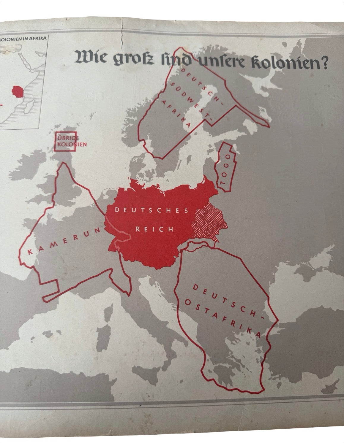 Rare Original Hitler Youth Colonial Propaganda Map – Third Reich Educational Chart