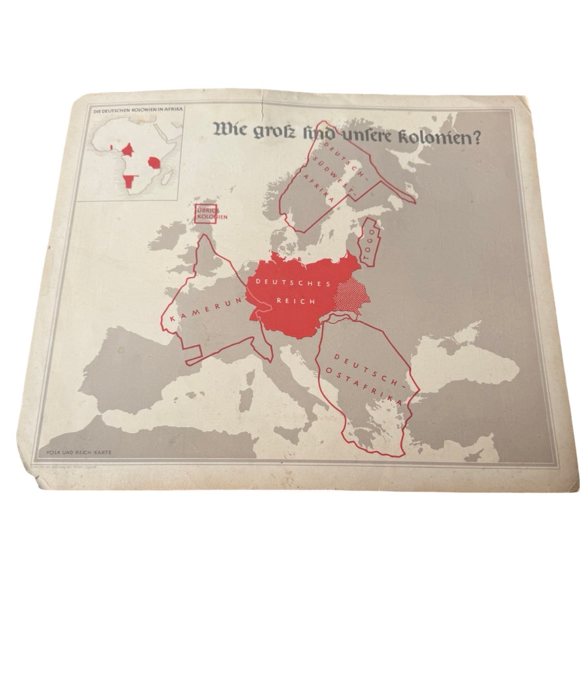 Rare Original Hitler Youth Colonial Propaganda Map – Third Reich Educational Chart
