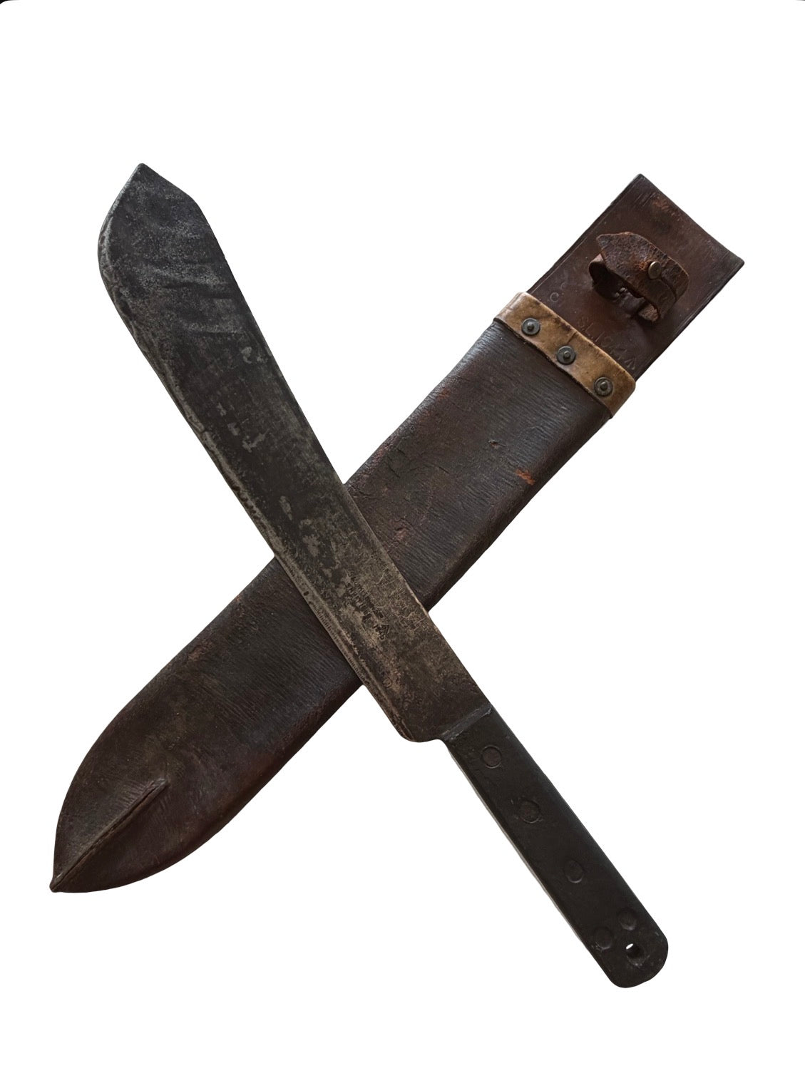 Original British WW2 Military Machete & Leather Scabbard Sheffield 1945 Jungle Fighting Knife