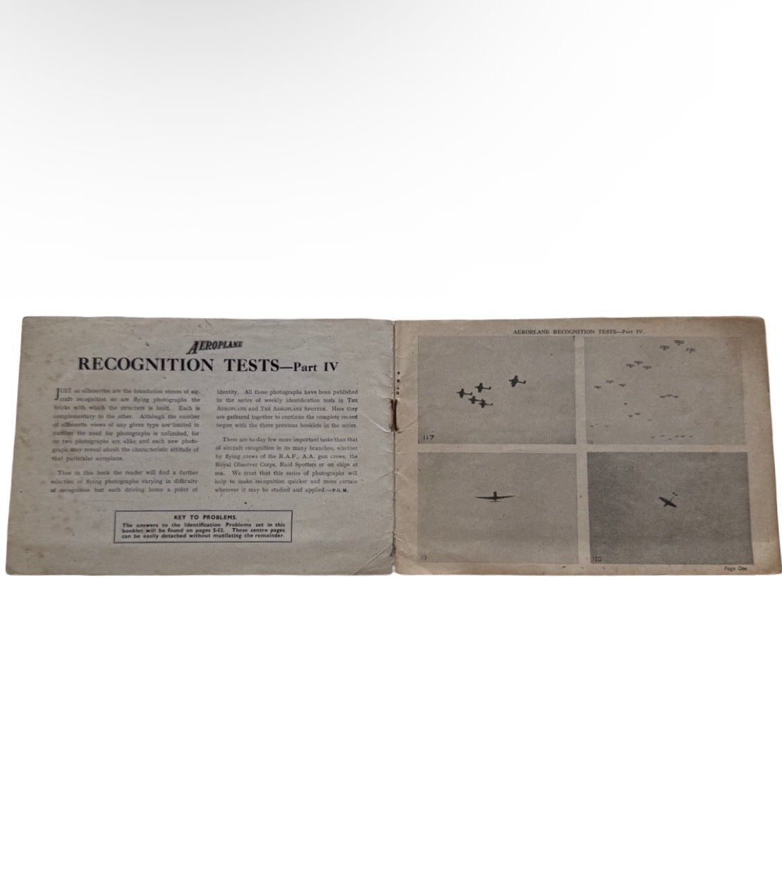WW2 RAF “Aeroplane Recognition Tests” Part IV Booklet – 1942 Aircraft Identification Training Manual