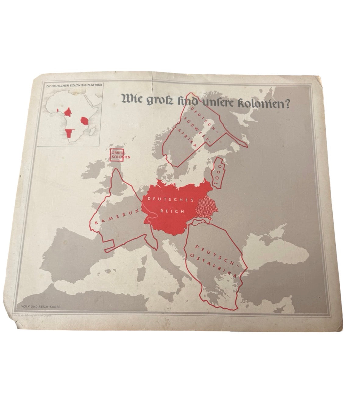 Rare Original Hitler Youth Colonial Propaganda Map – Third Reich Educational Chart