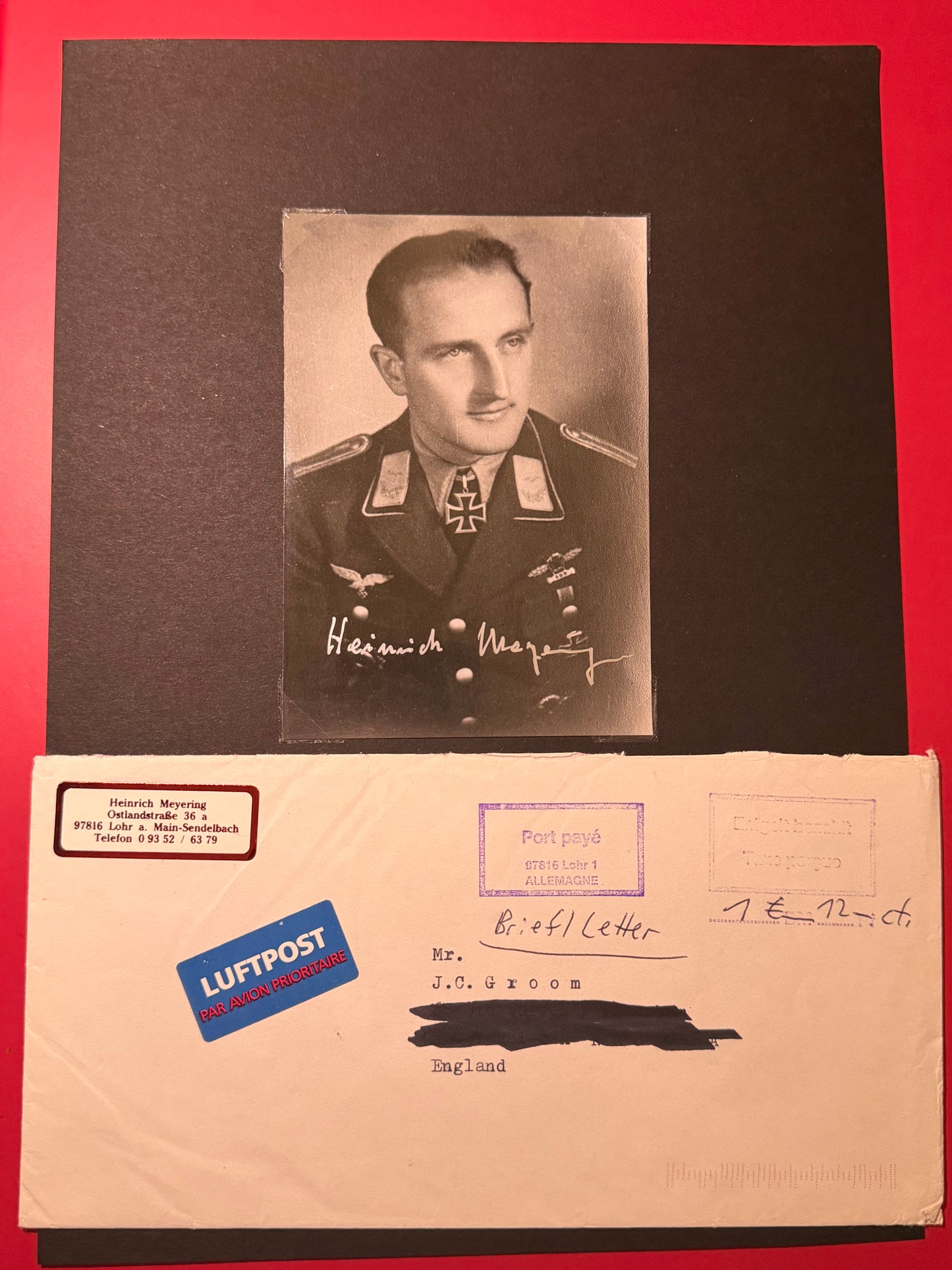 WW2 Luftwaffe Knight’s Cross Holder Heinrich Meyering Signed Photo & Envelope