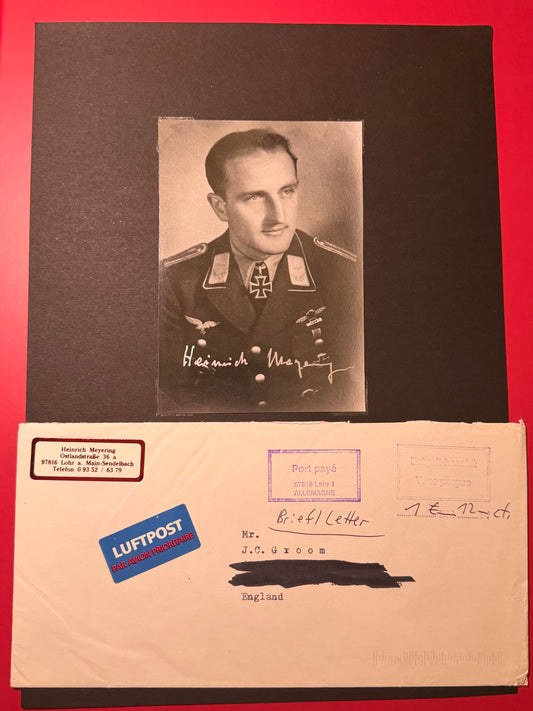 WW2 Luftwaffe Knight’s Cross Holder Heinrich Meyering Signed Photo & Envelope