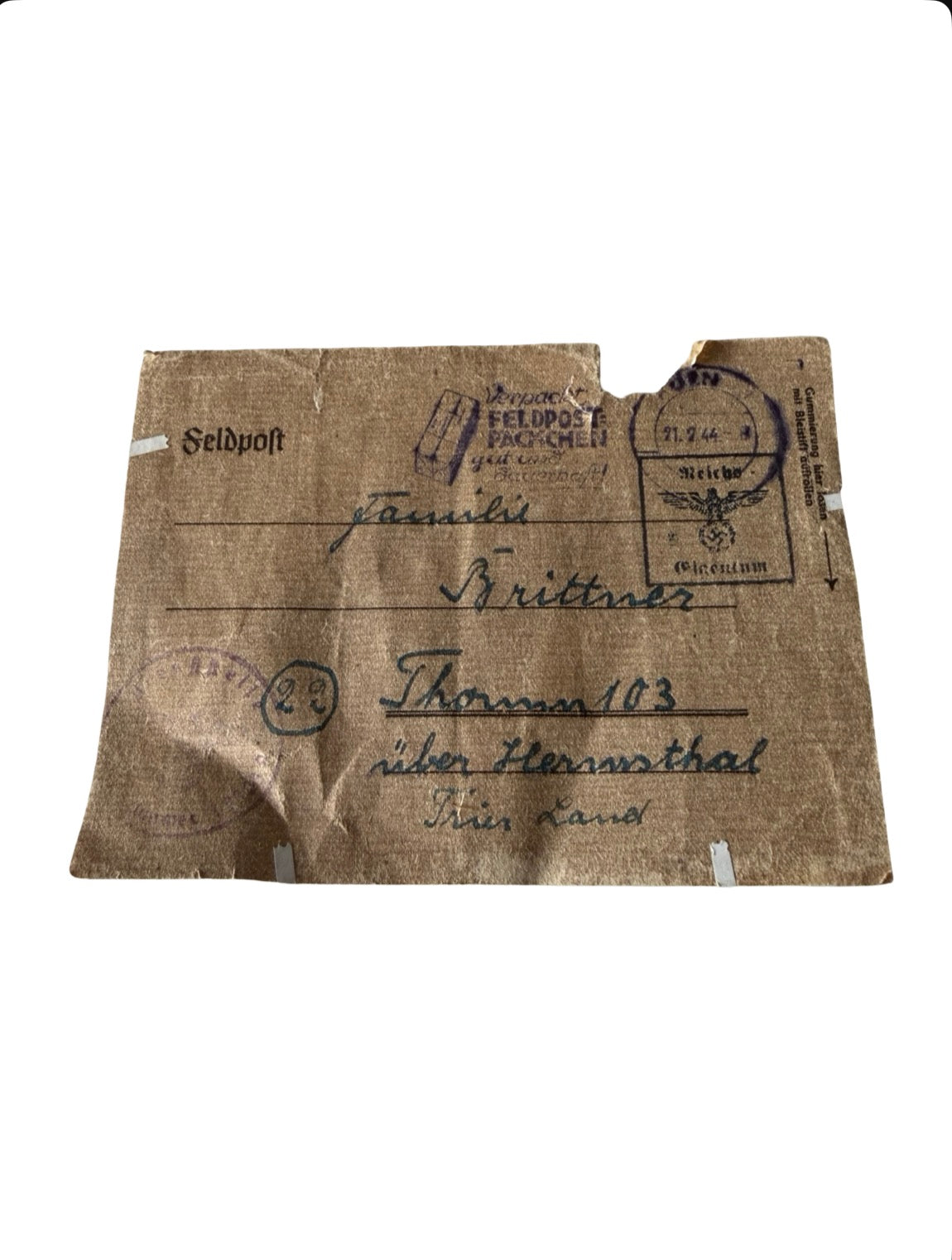 WW2 German Feldpost Envelope – Dated 1944 – Original Third Reich Military Mail Cover