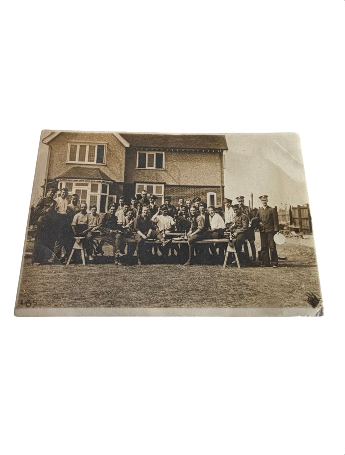 Original WW2 British Military Group Photograph Postcard – Soldiers having a drink – Vintage Wartime RP Postcard
